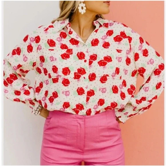 FATE The Alessandro Floral Blouse Long Sleeve Size Large NEW - Picture 16 of 16